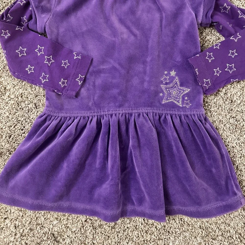 Oshkosh Girl's Purple Velour Dress Toddler 3T Drop Waist Silver Stars Vintage?